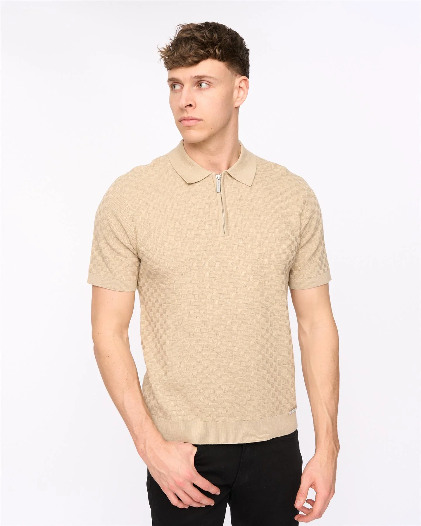 Danvers Zip Knit Polo Stone - Image 5